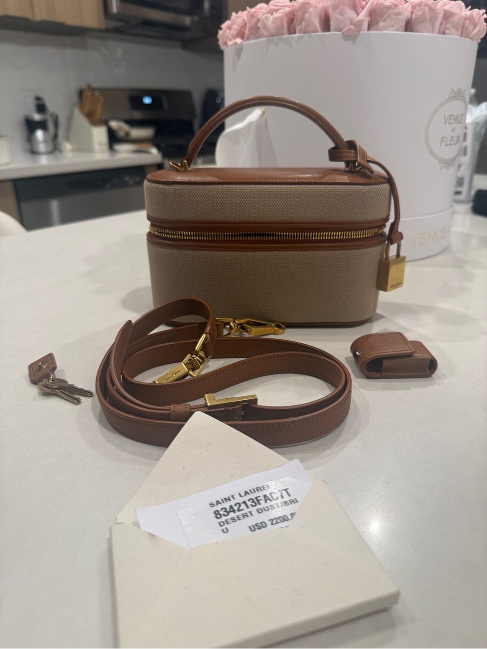 Saint Laurent Desert Dust and Brown Mini Vanity Crossbody